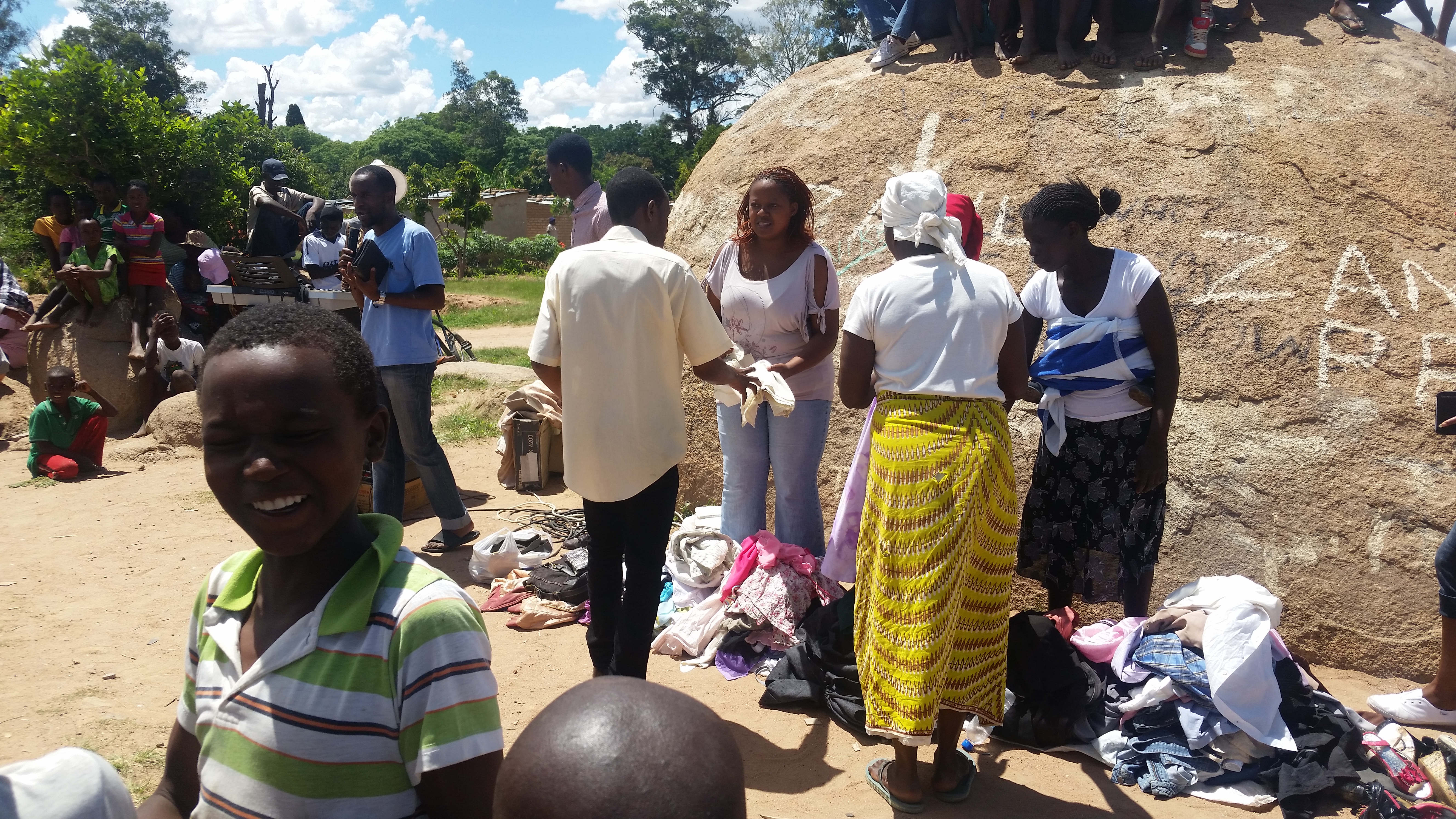 Recipients come to collect the donation